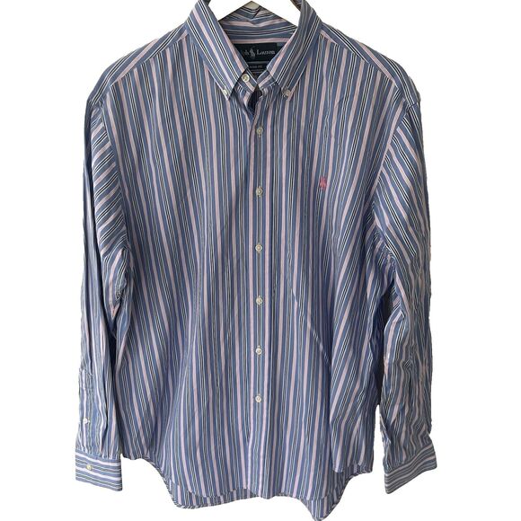 Mens Ralph Lauren Button Down Shirt Size Large Classic Fit Stripe Blue Pink - Picture 1 of 6
